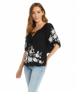 Karen Kane Embroidered Peasant Top
