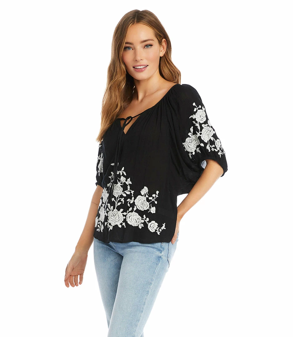 Karen Kane Embroidered Peasant Top
