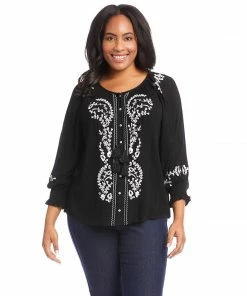 Karen Kane Tops Plus Size Embroidered Peasant Top