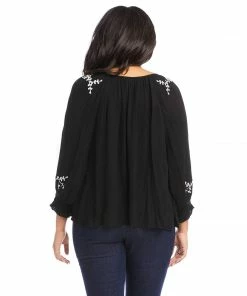 Karen Kane Tops Plus Size Embroidered Peasant Top
