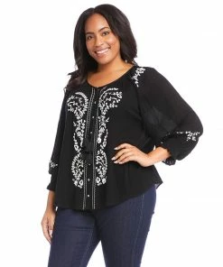 Karen Kane Tops Plus Size Embroidered Peasant Top