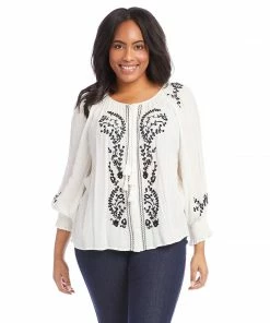 Karen Kane Tops Plus Size Embroidered Peasant Top