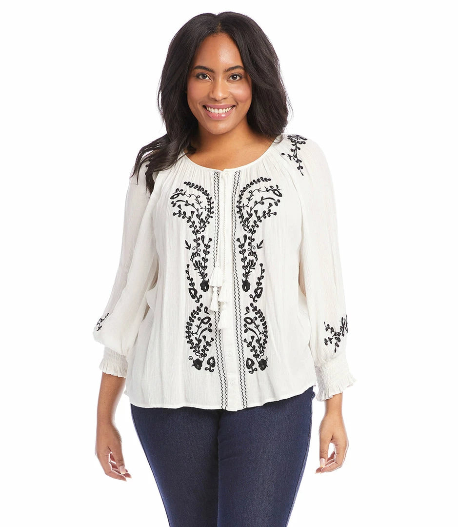 Karen Kane Tops Plus Size Embroidered Peasant Top