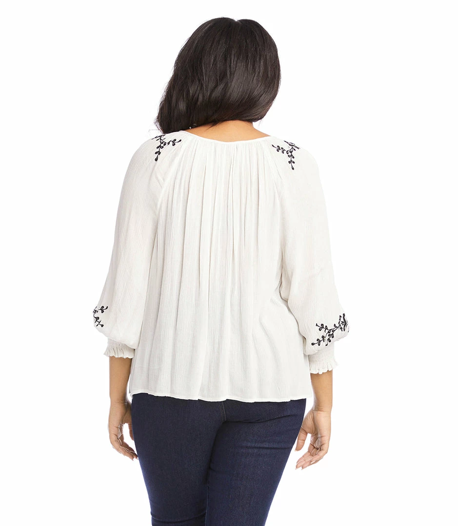 Karen Kane Tops Plus Size Embroidered Peasant Top
