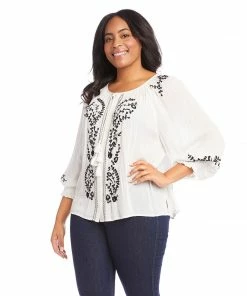 Karen Kane Tops Plus Size Embroidered Peasant Top