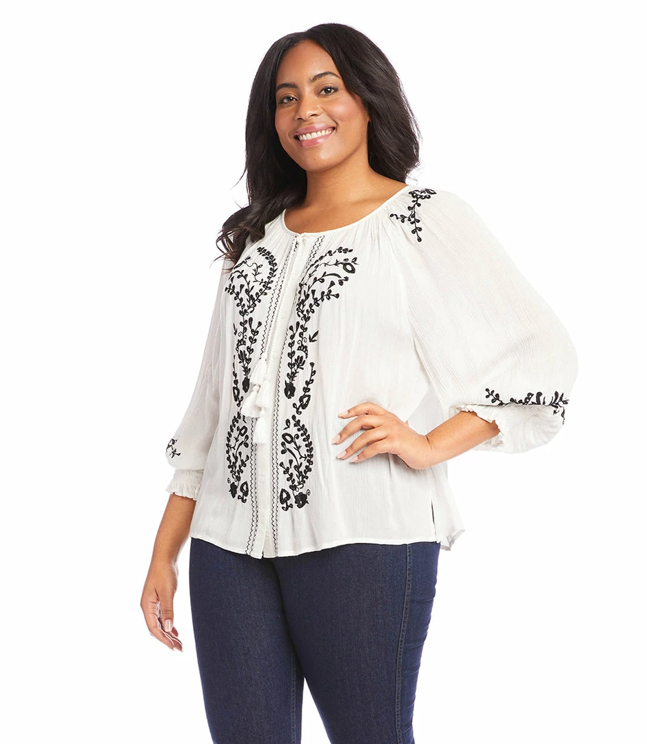 Karen Kane Tops Plus Size Embroidered Peasant Top