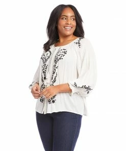 Karen Kane Tops Plus Size Embroidered Peasant Top