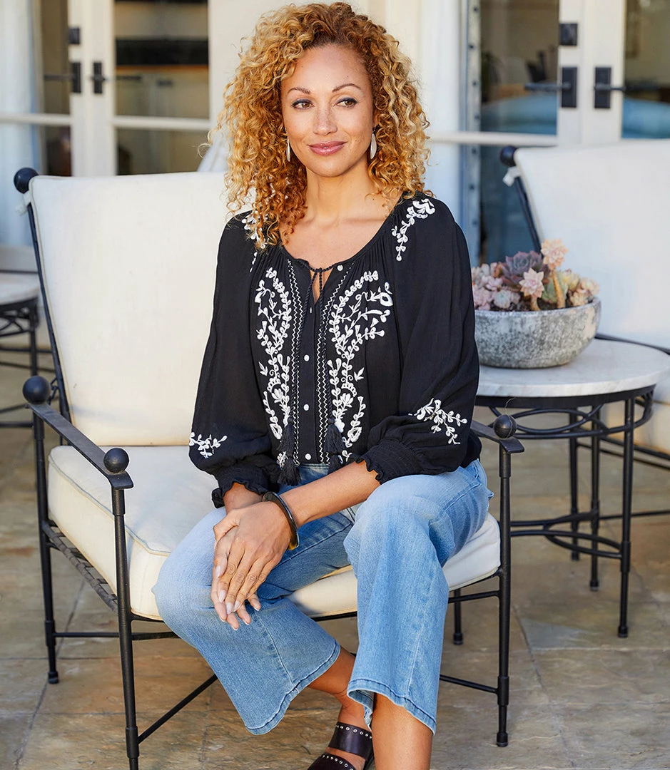 Karen Kane Embroidered Peasant Top