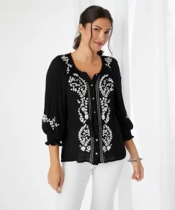 Karen Kane Embroidered Peasant Top