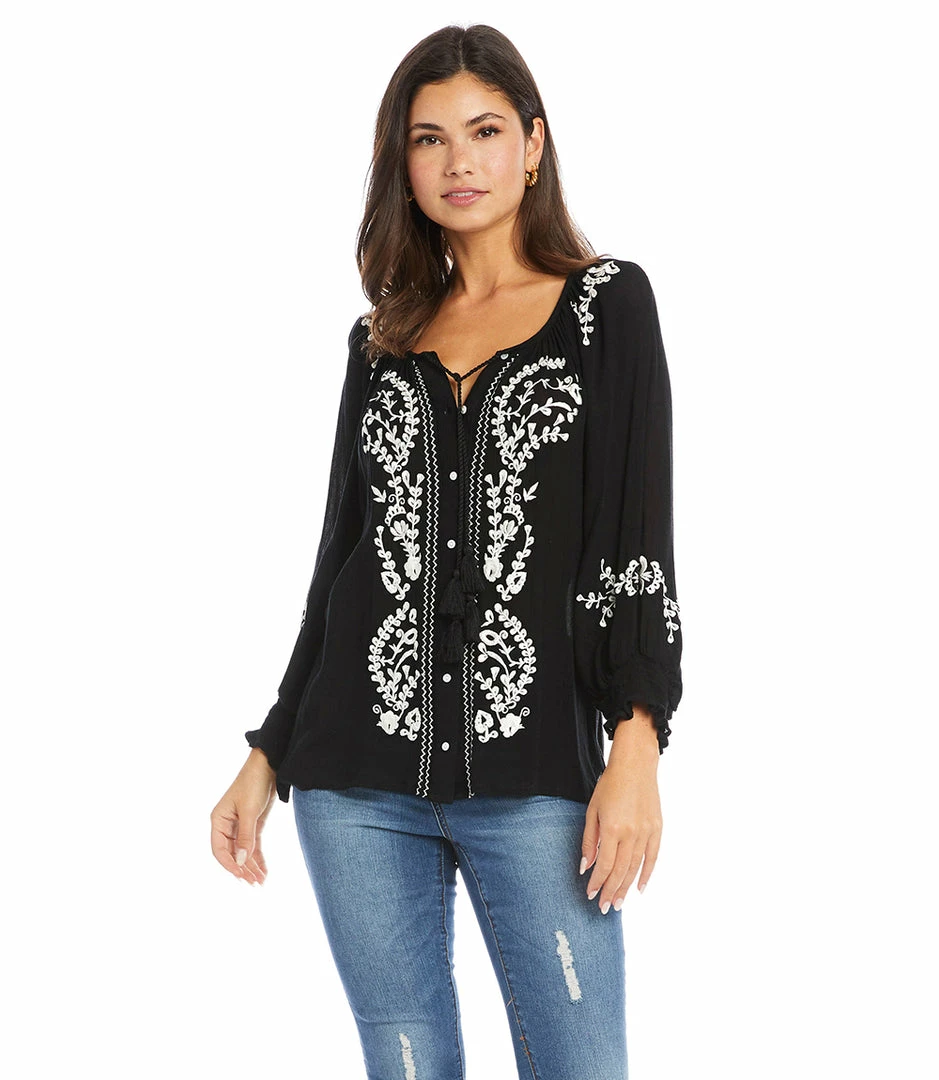Karen Kane Embroidered Peasant Top