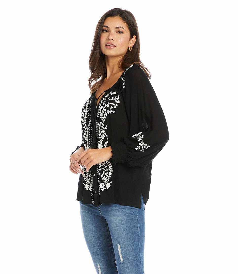 Karen Kane Embroidered Peasant Top