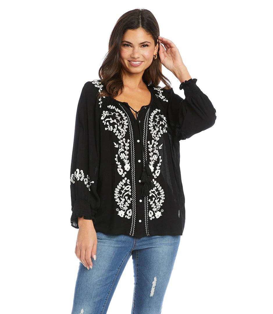 Karen Kane Embroidered Peasant Top