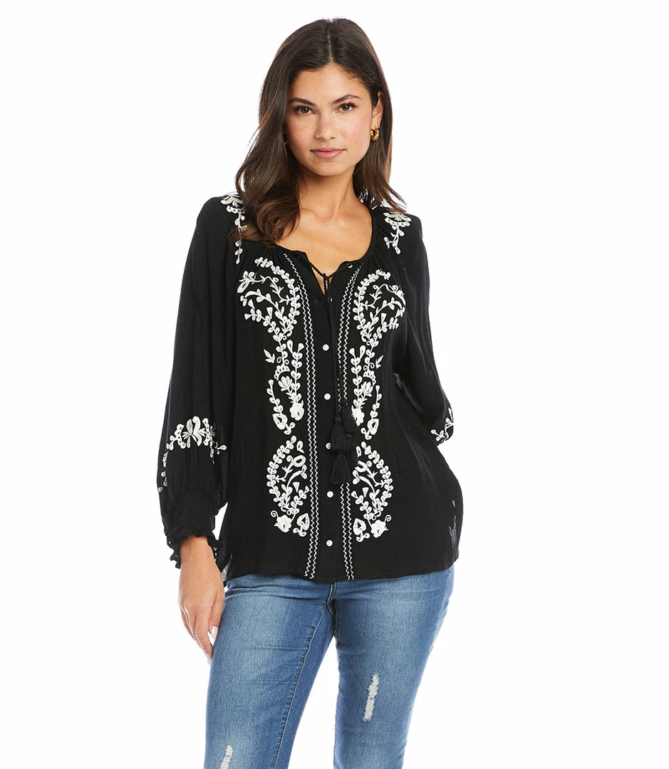 Karen Kane Embroidered Peasant Top