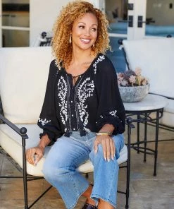 Karen Kane Embroidered Peasant Top