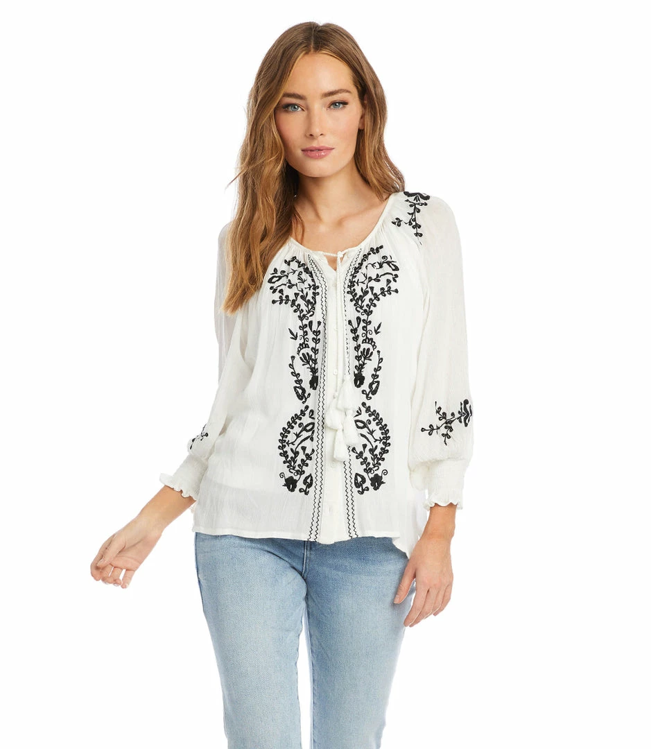 Karen Kane Embroidered Peasant Top