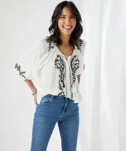 Karen Kane Embroidered Peasant Top