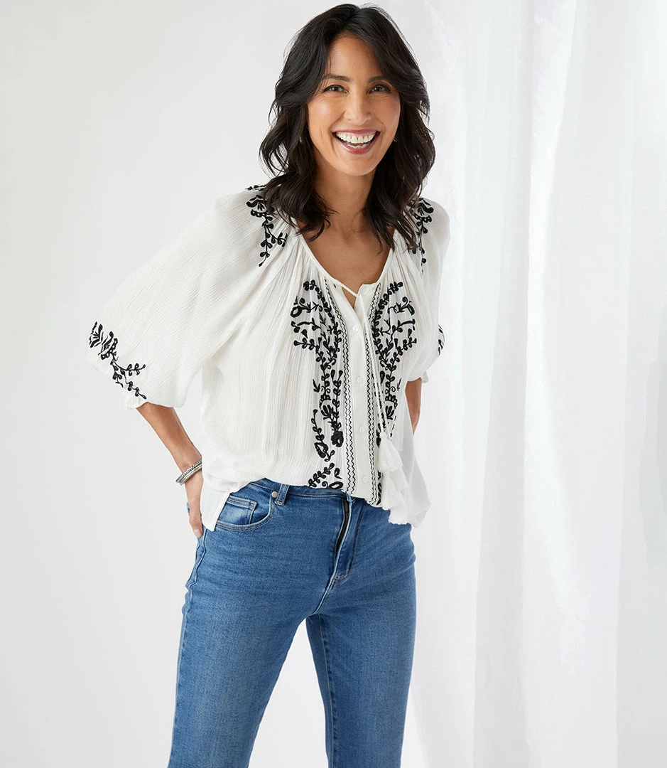Karen Kane Embroidered Peasant Top