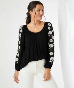 Karen Kane Embroidered Sleeve Top