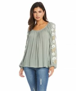 Karen Kane Tops Embroidered Sleeve Top