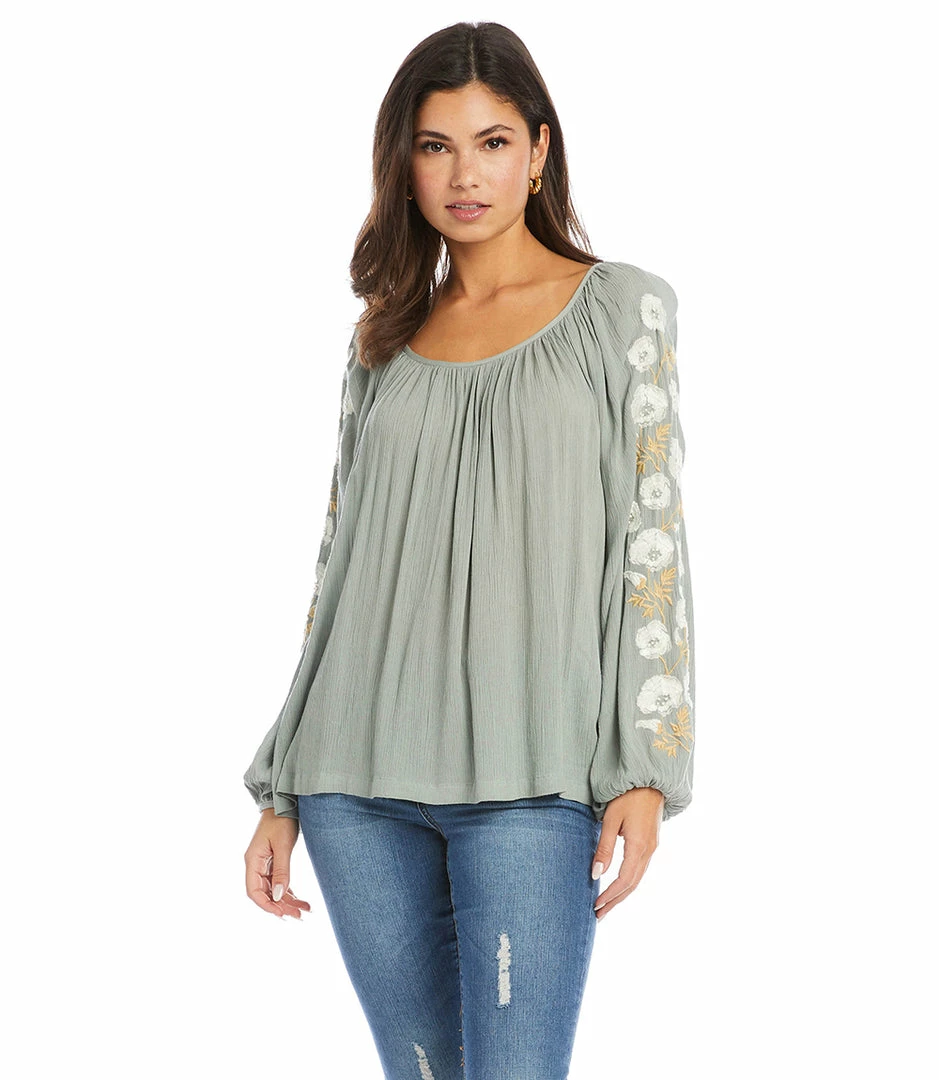 Karen Kane Tops Embroidered Sleeve Top
