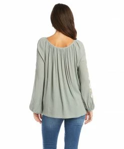 Karen Kane Tops Embroidered Sleeve Top