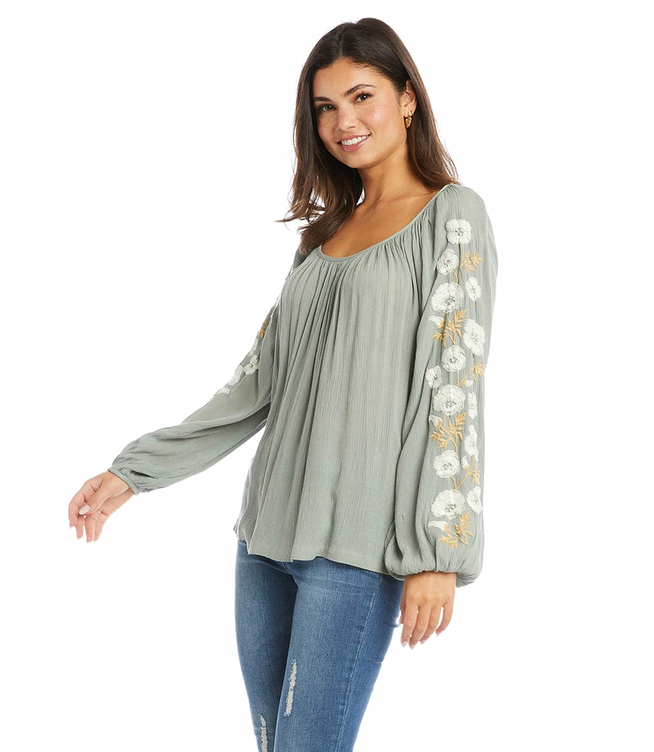 Karen Kane Tops Embroidered Sleeve Top
