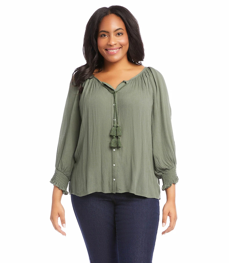 Karen Kane Plus Size Button-Up Peasant Top