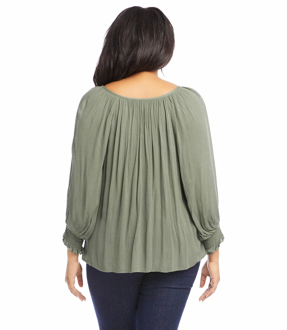 Karen Kane Plus Size Button-Up Peasant Top