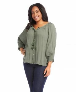 Karen Kane Plus Size Button-Up Peasant Top