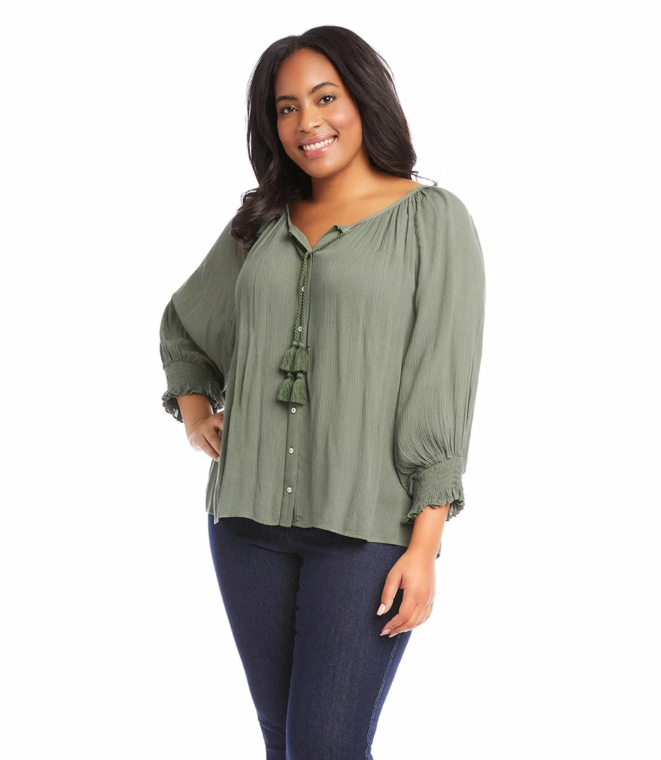 Karen Kane Plus Size Button-Up Peasant Top