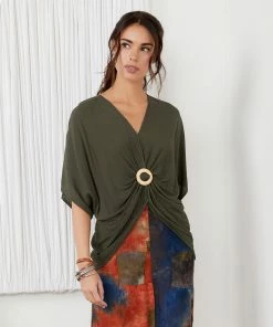 Karen Kane Rattan Buckle Twist Top Clothing