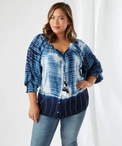 Karen Kane Plus Size Button Up Peasant Top