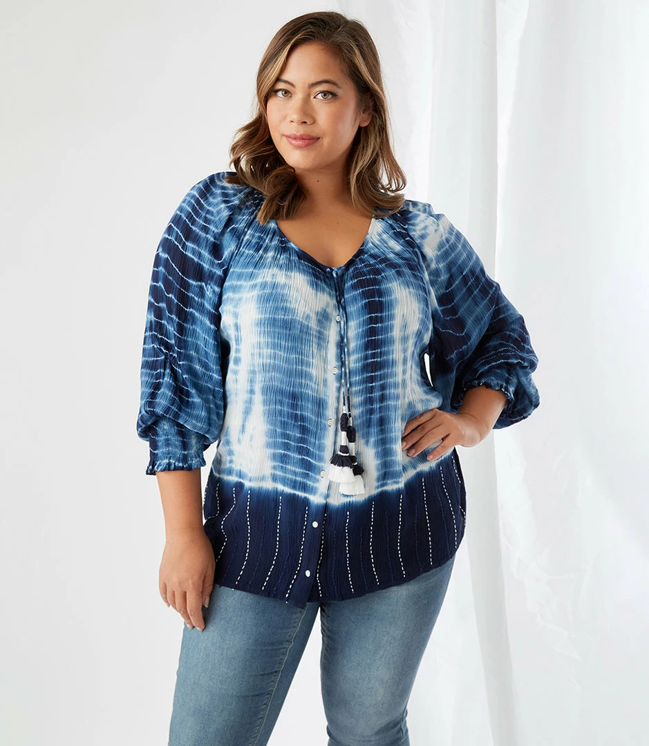 Karen Kane Plus Size Button Up Peasant Top