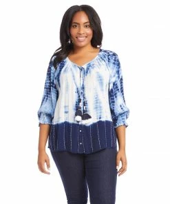 Karen Kane Plus Size Button Up Peasant Top