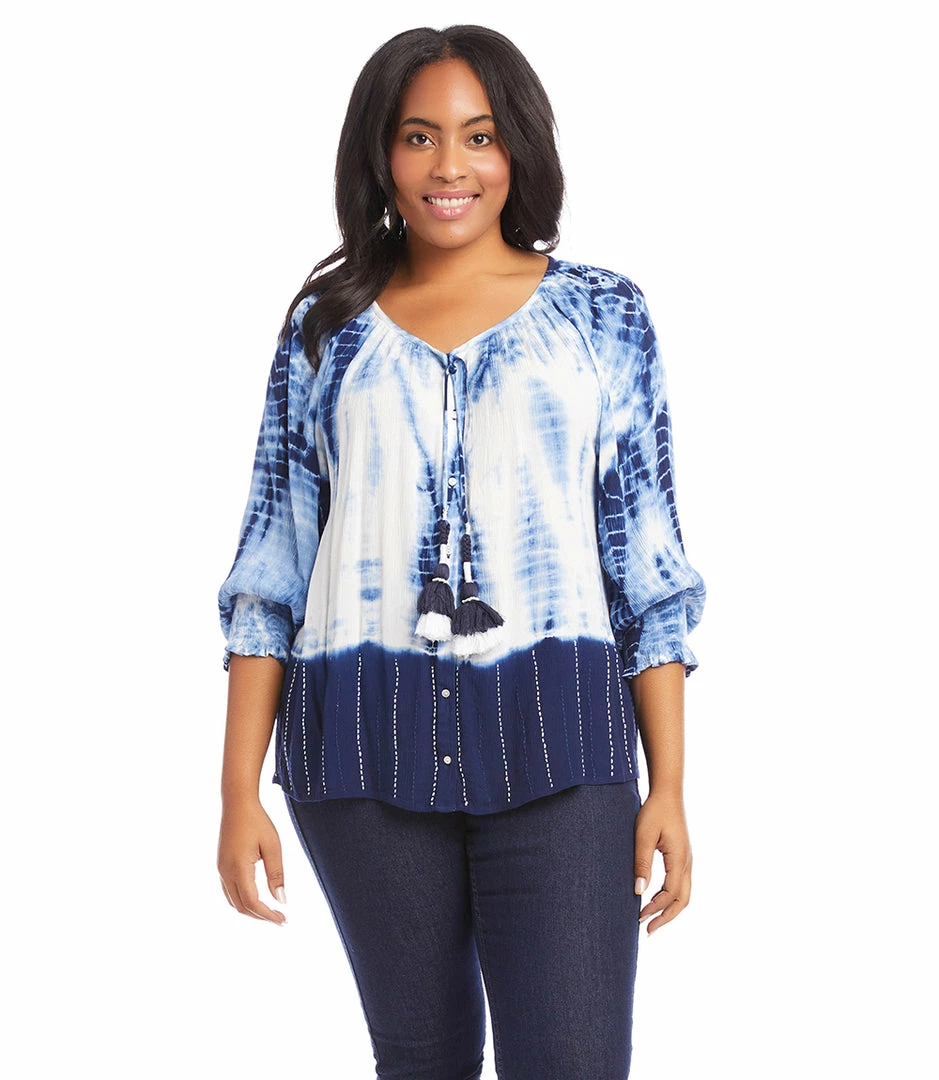 Karen Kane Plus Size Button Up Peasant Top