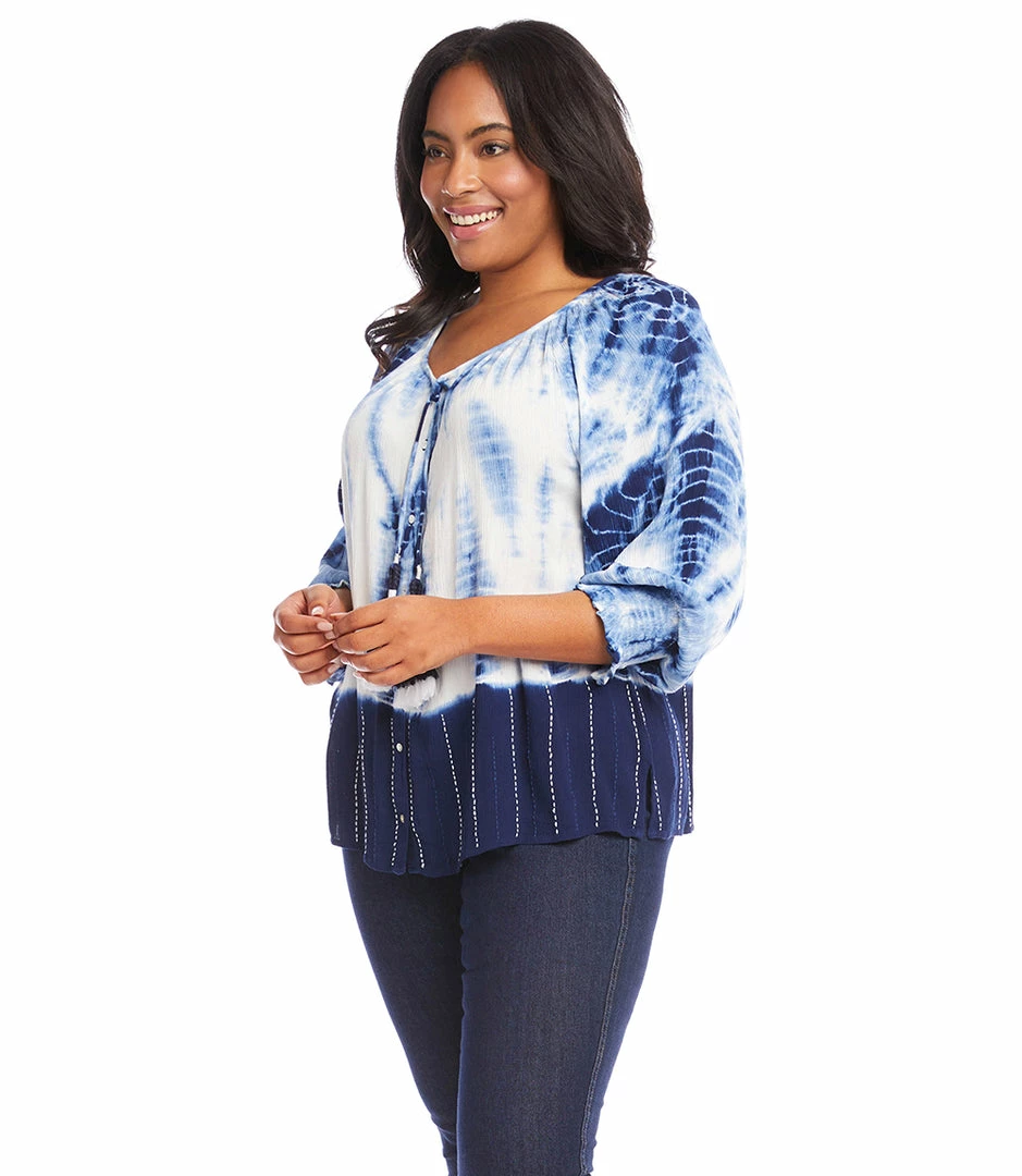 Karen Kane Plus Size Button Up Peasant Top