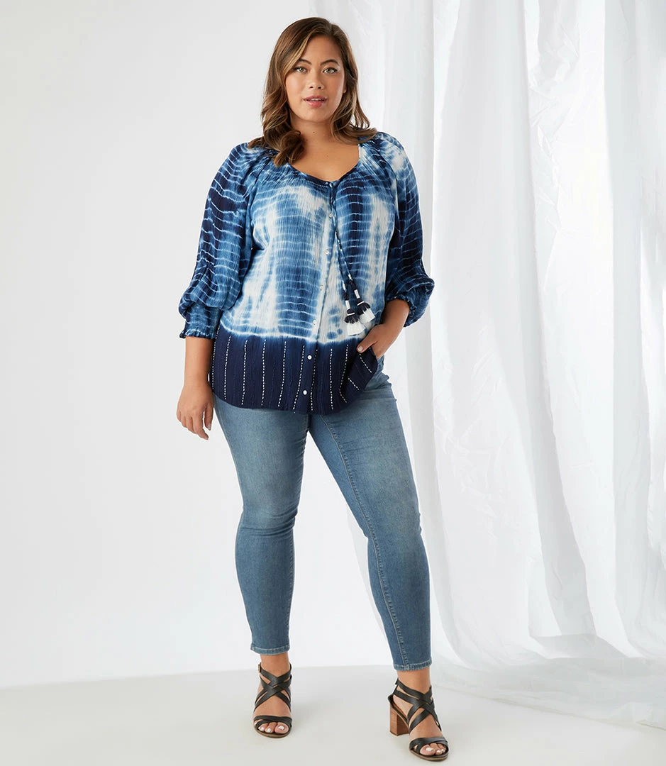 Karen Kane Plus Size Button Up Peasant Top