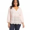 Karen Kane Plus Size Eyelet Border Peasant Top