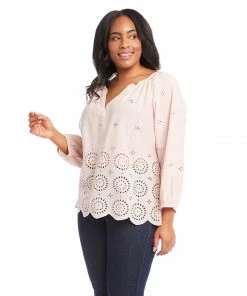 Karen Kane Plus Size Eyelet Border Peasant Top