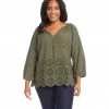 Karen Kane Plus Size Eyelet Border Peasant Top