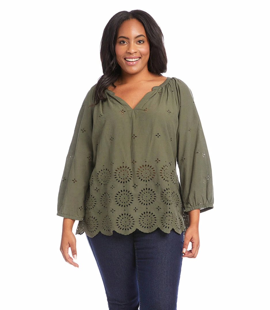 Karen Kane Plus Size Eyelet Border Peasant Top