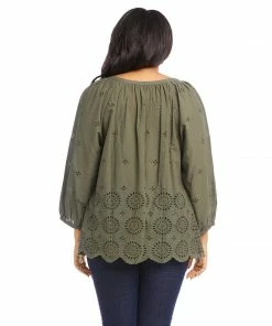 Karen Kane Plus Size Eyelet Border Peasant Top