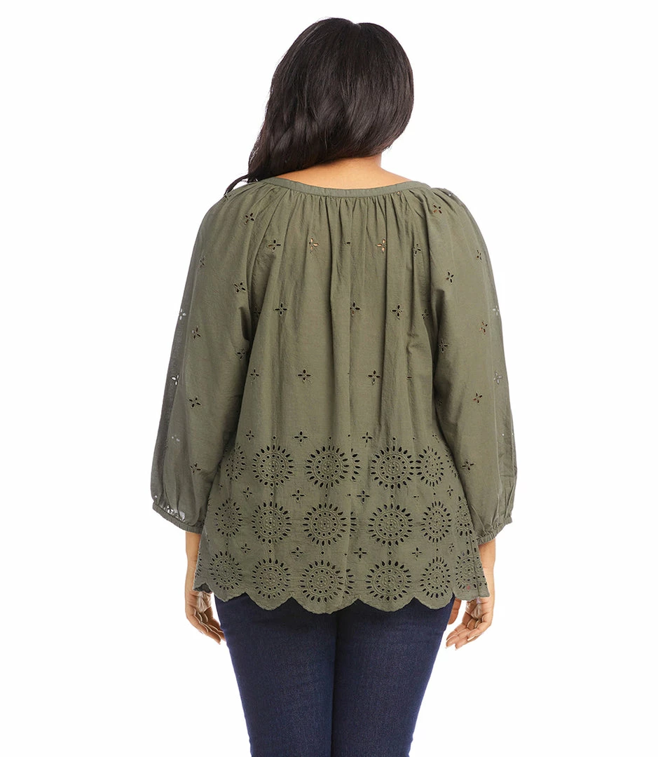 Karen Kane Plus Size Eyelet Border Peasant Top