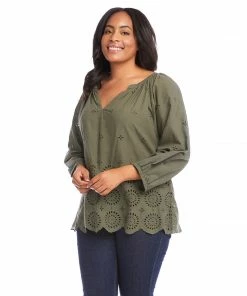 Karen Kane Plus Size Eyelet Border Peasant Top