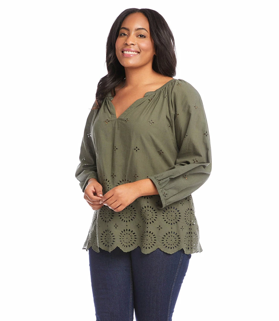 Karen Kane Plus Size Eyelet Border Peasant Top