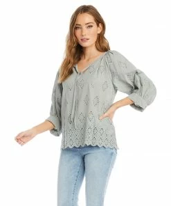 Karen Kane Petite Size Eyelet Peasant Top