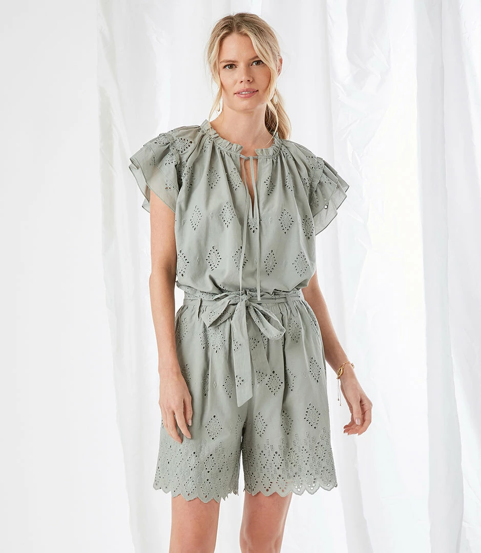 Karen Kane Flutter Sleeve Ruffle Top