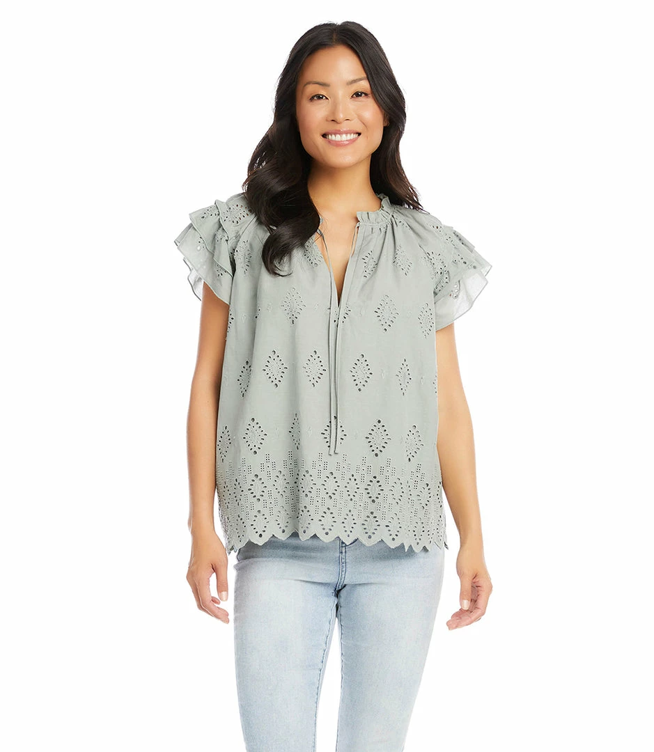 Karen Kane Flutter Sleeve Ruffle Top