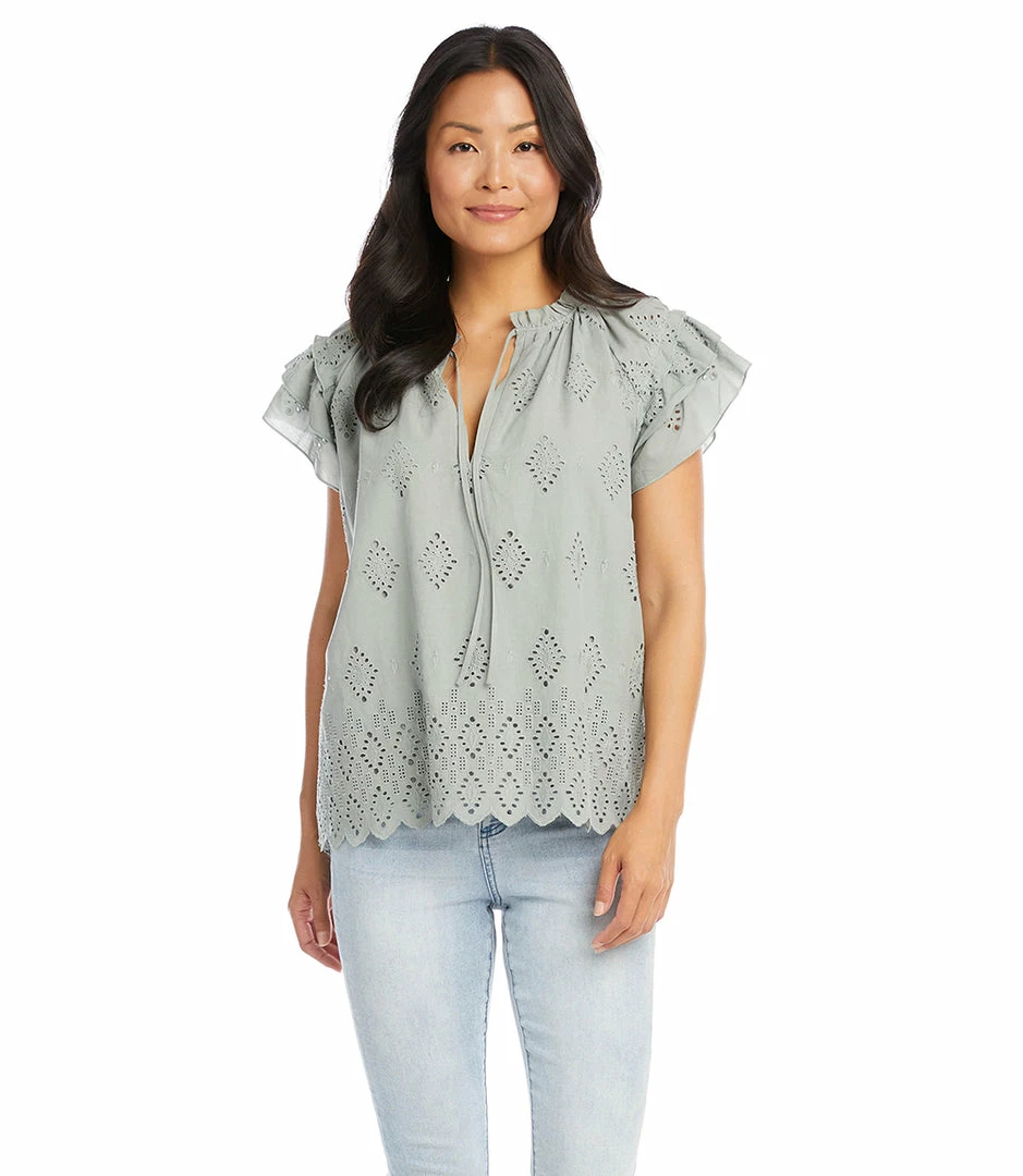 Karen Kane Flutter Sleeve Ruffle Top