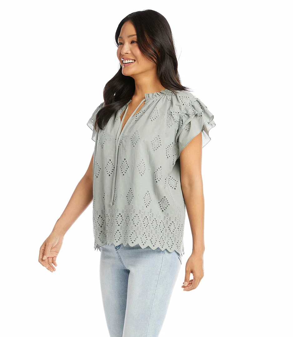 Karen Kane Flutter Sleeve Ruffle Top
